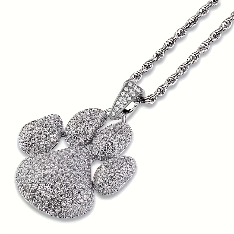 Hip Hop Synthetic Zircon Ice Bear Claw Pendant Necklace